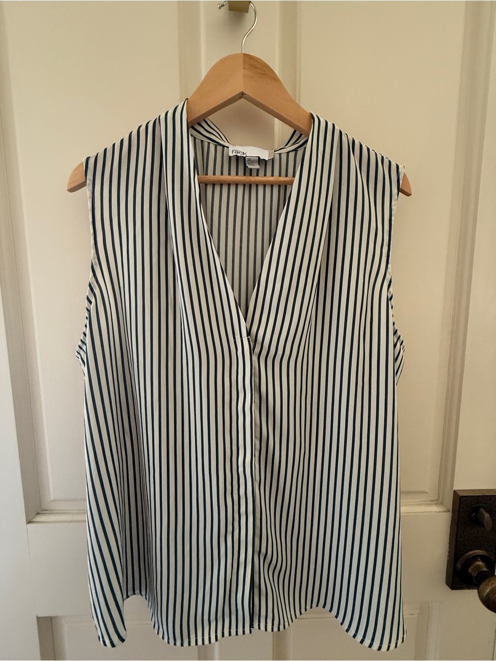 Striped Sleeveless V-Neck Blouse - White & Black